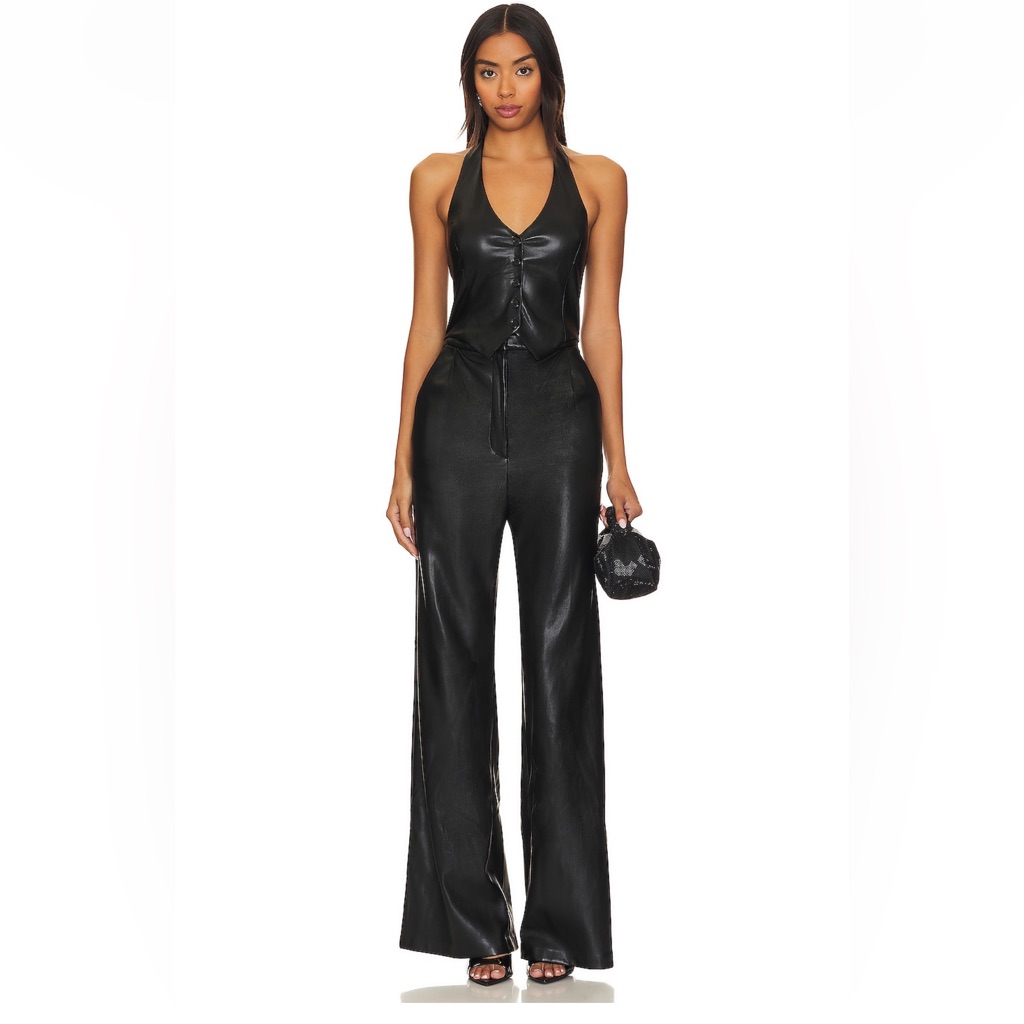 Amanda Uprichard X Revolve Isadore Faux Leather Jumpsuit In Black Size Small